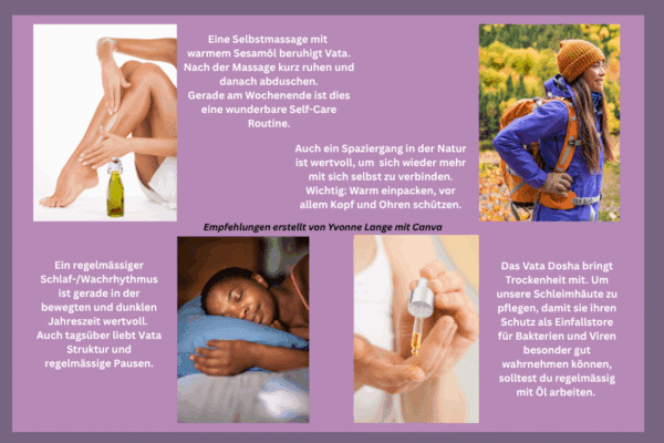 Schaubild mit gesunden Routinen zu Pratyahara in der Vata Zeit