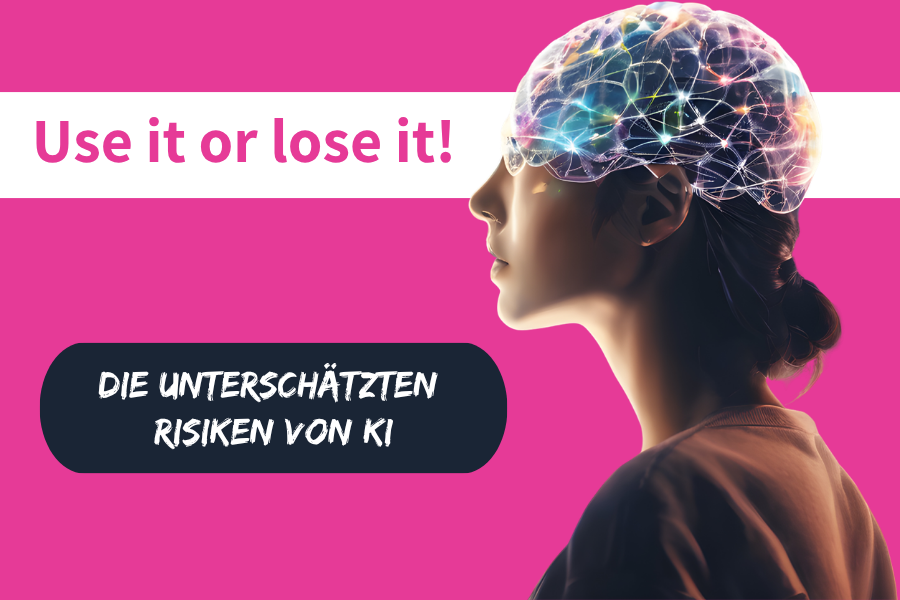 Illustration einer Frau, deren Gehirn mit einem KI Denkprozess beschäftigt ist